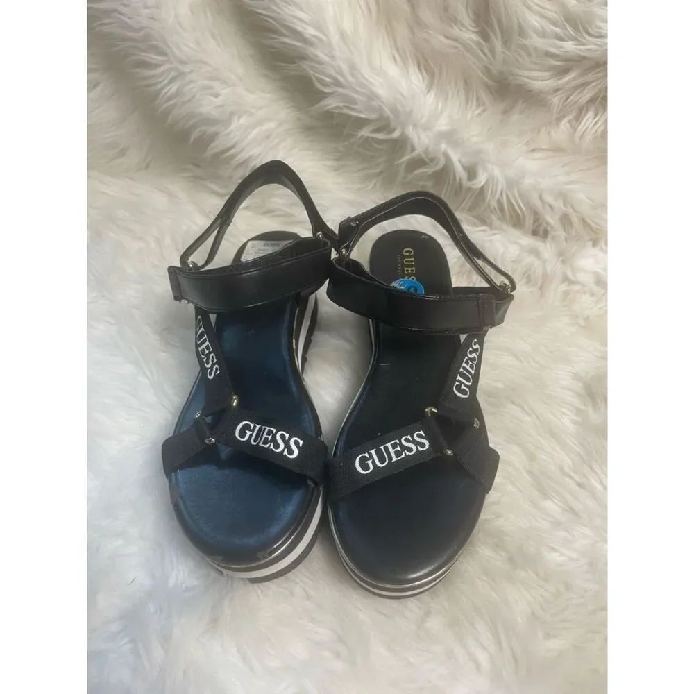 Guess Black Logo Strap Platform wedge Sandals SZ10